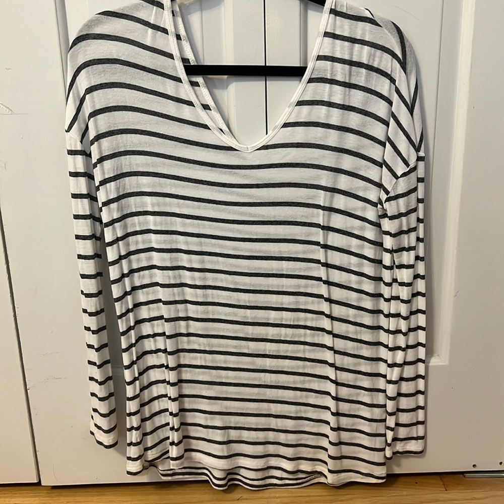 grey and white striped long sleeve